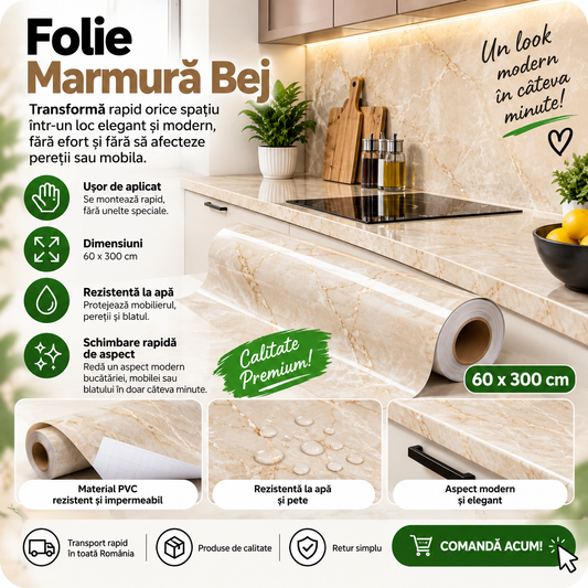 Folie Marmură Bej (60X300 cm)